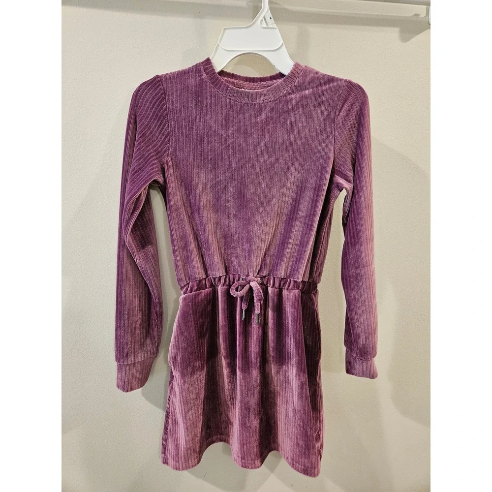 Freely Girls Ribbed Velvet Long Sleeve Dress Purple with Pockets Girl‎ Small 6/7